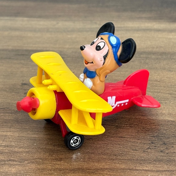 VINTAGE Walt Disney MICKEY MOUSE Diecast Airplane By Tomy Toy Biplane 1970-80's - Picture 2 of 10